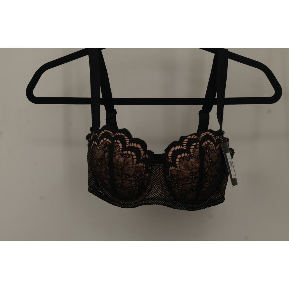 NWT Frederick's of Hollywood Womens 32DD Underwire Julianne Black Nude Lace Bra